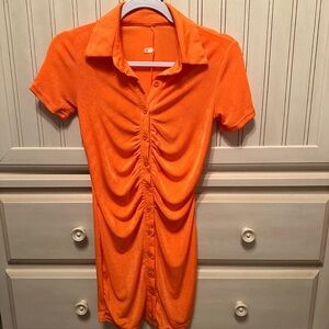 Orange button front mini dress